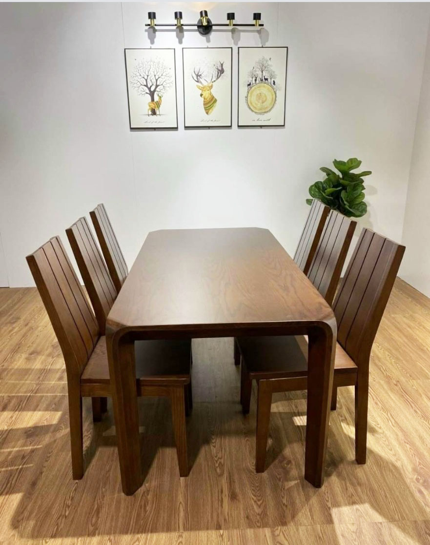 Bộ bàn ăn 6 ghế gỗ sồi tự nhiên sang trọng
